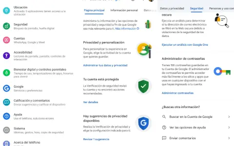 Gdzie są zapisane hasła? Na ekranie "Konto Google" w sekcji "Bezpieczeństwo" znajduje się "Administrator haseł", gdzie masz 158 zapisanych haseł.