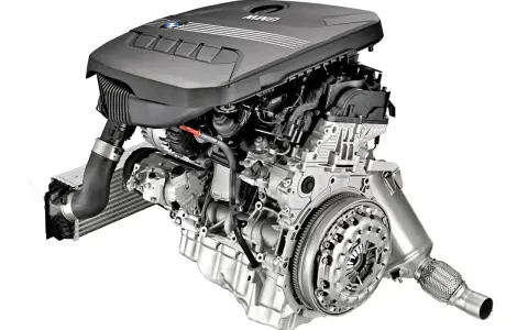 Silnik BMW N47, z turbosprężarką i elementami układu dolotowego, gotowy do montażu.