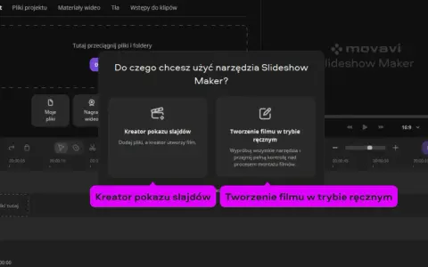 Wybierz "Kreator pokazu slajdów" lub tryb ręczny w Movavi Slideshow Maker.