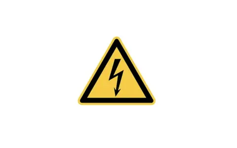Gefahrensymbol: Blitz in einem gelben Dreieck. Vorsicht vor der "hour of power sekte"!