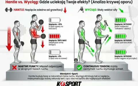 Hantle vs. wyciąg: analiza napięcia. Wyciąg zapewnia stałe napięcie, co oznacza, że każdy centymetr ruchu stymuluje wzrost. To jest buff co to znaczy w kontekście treningu.