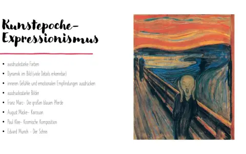 Gemälde "Der Schrei" von Edvard Munch mit expressionistischen Merkmalen.