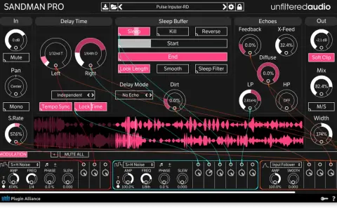 Sandman Pro plugin, z efektami glitch, delay, sleep buffer i modulacją.
