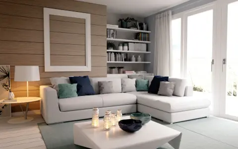 Ampio divano con penisola, ideale per misurare il comfort del tuo soggiorno.