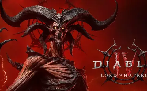El Señor del Odio de Diablo 4, con cuernos imponentes y ojos llameantes, emerge de un fondo rojo intenso.