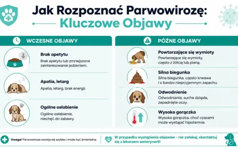 Objawy parwowirozy u psa: brak apetytu, apatia, wymioty, biegunka, odwodnienie, gorączka. Szybka reakcja jest kluczowa.