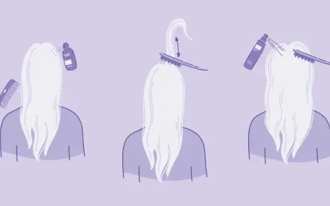 Ilustracja pokazuje kroki do tapirowania włosów: spryskanie, podniesienie pasma grzebieniem i delikatne cofanie, a następnie ponowne spryskanie.