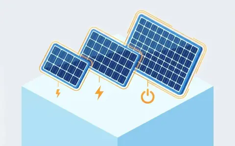 Trois panneaux solaires de tailles différentes sur un cube bleu, symbolisant l'énergie et les conditions STC.