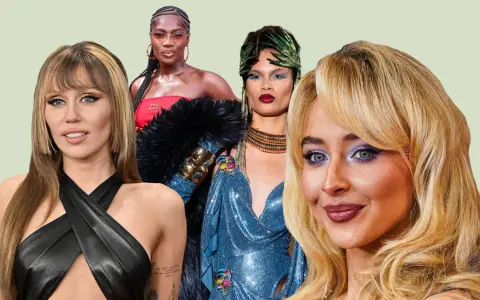 Miley Cyrus, a woman with braids, and two other women with bold makeup and fashion embody a glamorous, yet clean girl aesthetic.