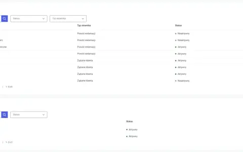 Zarządzanie reklamacjami w Zalando: lista powodów, statusy (aktywny/nieaktywny) i typy słownika. Możliwość dodania nowej pozycji.