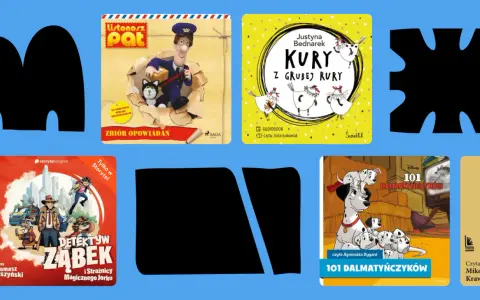 Kolekcja audiobook top 10: Listonosz Pat, Kury z Grubej Rury, Detektyw Ząbek i 101 Dalmatyńczyków.