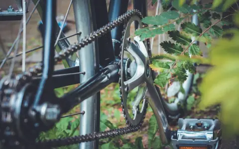 Zbliżenie na mechanizm korbowy i łańcuch rowerowy. Różne rodzaje łańcuchów rowerowych zapewniają płynną jazdę.