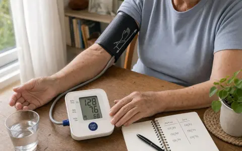 Misurazione della pressione: 128/76. A 65 anni, monitorare la pressione è fondamentale per la salute.