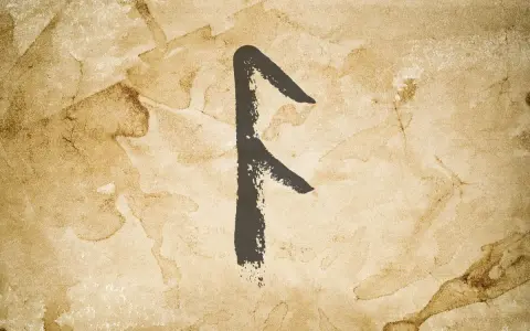Runa Fehu, symbol bogactwa i powodzenia, namalowana na postarzanym papierze.