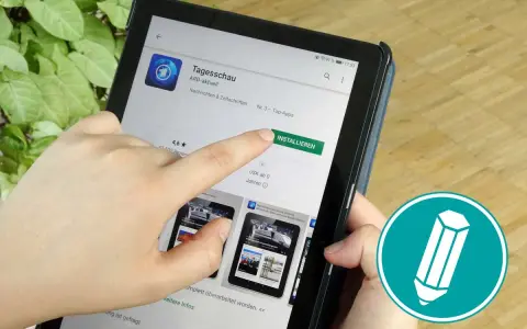 Finger tippt auf "Installieren"-Button einer App auf einem Tablet.