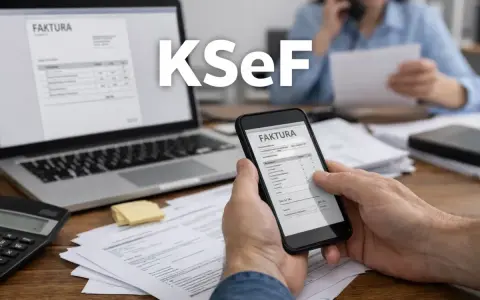KSeF ułatwia rozliczenie faktur i podatek VAT. Na ekranie telefonu i laptopa widać faktury.