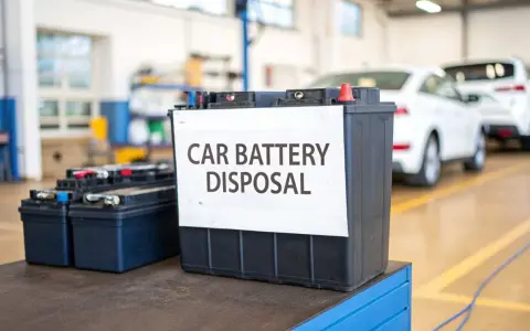 Car battery disposal bin in a garage, ready for responsible car battery recycling.