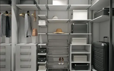 Organiza tu ropa y accesorios en este vestidor moderno. Aprende como hacer un vestidor funcional con estantes, cajones y zapatero.