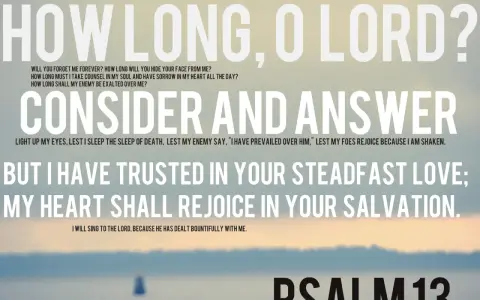 Text from Psalms chapter 13 overlaid on a serene seascape. The text reads, "How long, O Lord? Consider and answer... But I have trusted in Your steadfast love; my heart shall rejoice in Your salvation.
