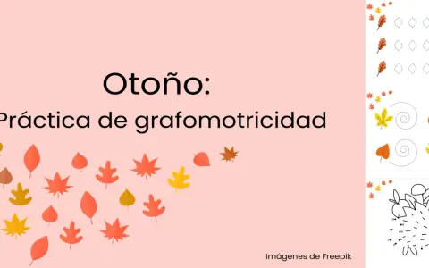 Otoño: práctica de grafomotricidad con hojas y un erizo para trazar.