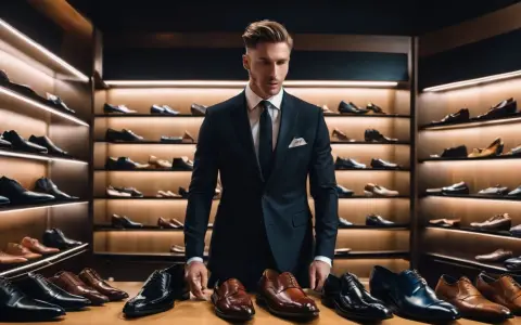 Elegancki mężczyzna w czarnym garniturze wybiera buty. Zastanawiasz się, jakie buty do czarnego garnituru będą najlepsze? Oto inspiracja.