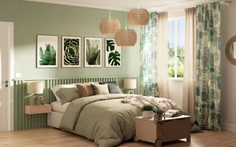 Camera da letto con stampe botaniche, tessuti naturali e luci in rattan. Un'oasi di pace per le tue ispirazioni camera da letto.