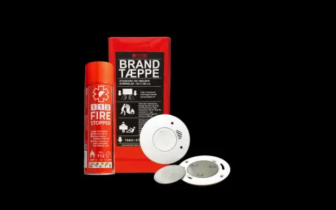 Brandskyddsprodukter: en brandfilt, en brandsläckare (bbr 29) och en brandvarnare.