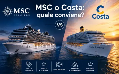 Confronto tra MSC e Costa per le migliori crociere. Due navi maestose, un mare di opzioni per prezzi, servizi, ristorazione e divertimento.
