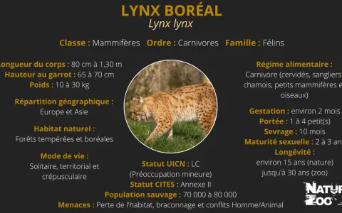 Lynx boréal, carnivore, que mange le lynx ? Cervidés, sangliers, chamois, petits mammifères et oiseaux.