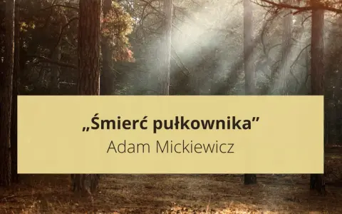 Las skąpany w słońcu, a na nim napis: „Śmierć pułkownika” Adama Mickiewicza. Wiersz ten, choć nie o Emilii Plater, budzi podobne emocje.