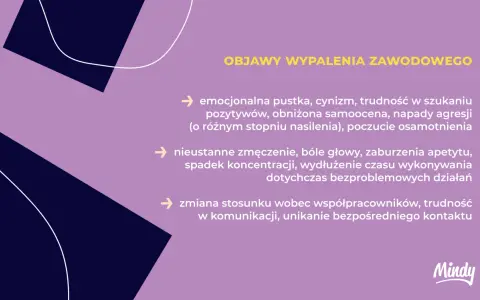 Objawy wypalenia zawodowego: pustka, cynizm, zmęczenie, problemy z koncentracją, trudności w relacjach.