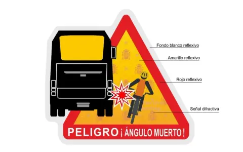 Advertencia de peligro: un ciclista choca contra el ángulo muerto de un camión.