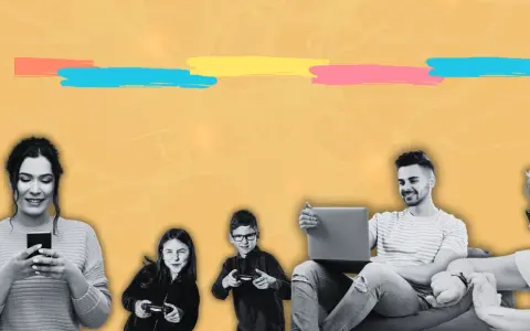 Famille connectée, des enfants aux aînés, explorant les effets des écrans sur le cerveau adulte.