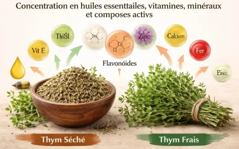 Tisane de thym : le thym frais et séché regorgent de vitamines, minéraux et flavonoïdes, essentiels pour la santé.