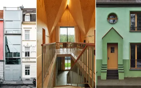 Modernisierung eines Siedlungshauses: Fassaden und Innenraum mit Holzverkleidung.