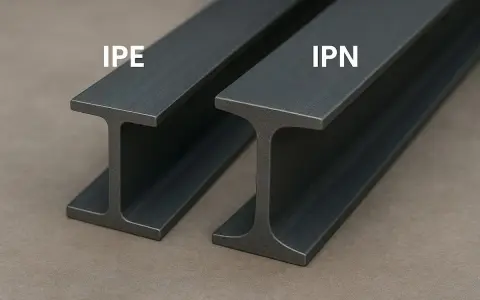 Dos perfiles de acero, IPE e IPN, muestran la diferencia entre viga IPE y IPN.