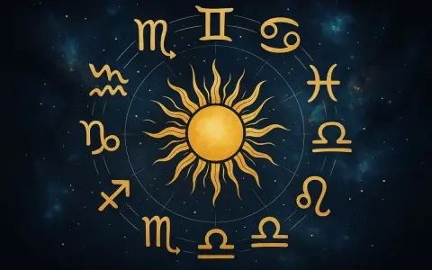 Złoty horoskop tygodniowy baran miłosny. Słońce w centrum, otoczone znakami zodiaku na tle kosmosu.