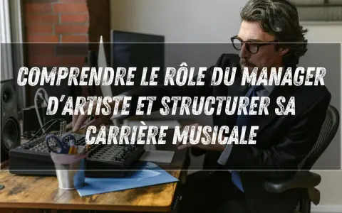 Un homme d'affaires, un agent musique, ajuste une console de mixage, prêt à structurer une carrière.
