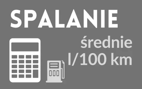 Biały kalkulator i dystrybutor paliwa na szarym tle, z napisem "SPALANIE średnie l/100 km".
