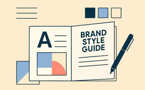 Guía de estilo de marca con la letra "A" y paletas de colores. Las reglas de escritura son claras en este manual.