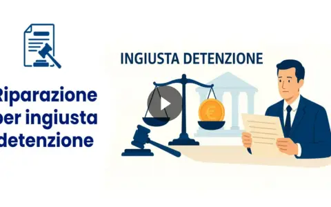Illustrazione che simboleggia il risarcimento per ingiusta detenzione: bilancia della giustizia con moneta euro, martelletto e avvocato.