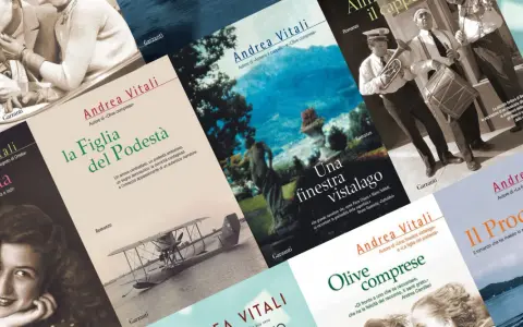 Copertine di Andrea Vitali in ordine cronologico: "La figlia del podestà", "Una finestra vistalago", "Olive comprese", "Il procuratore".