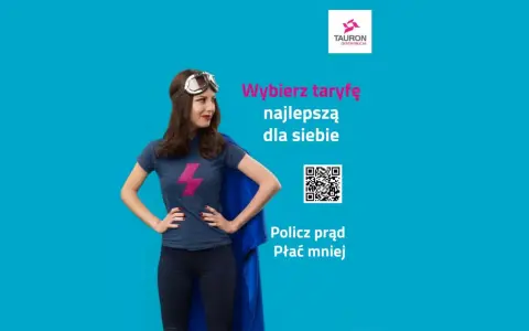 Superbohaterka z błyskawicą na koszulce zachęca do wyboru taryfy, by płacić mniej za prąd. Tani prąd dla każdego!