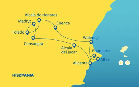 Trasa po Hiszpanii: Madryt, Toledo, Consuegra, Alcala de Henares, Cuenca, Alcala del Jucar, Walencja, Guadalest, Altea, Alicante. Odkryj serce La Manchy!