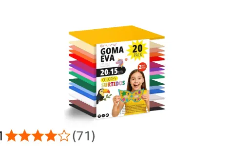 Pack de 20 láminas de goma eva de colores surtidos, ideal para manualidades y proyectos creativos.