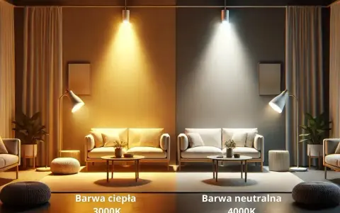 Porównanie barwy światła: ciepła 3000K po lewej, a po prawej barwa światła neutralna 4000K.