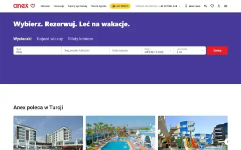 Strona główna biura podróży Anex. Wyszukiwarka ofert wakacyjnych: wycieczki, dojazd własny, bilety lotnicze. Anex poleca w Turcji.