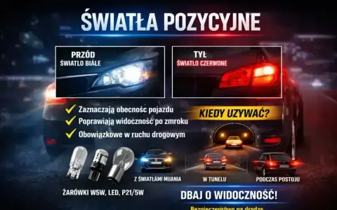 Światła w samochodzie: białe z przodu, czerwone z tyłu. Poprawiają widoczność i są obowiązkowe.