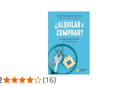 Libro "¿Alquilar o Comprar?" con llaves y llavero de casa, una guía para el mercado inmobiliario.