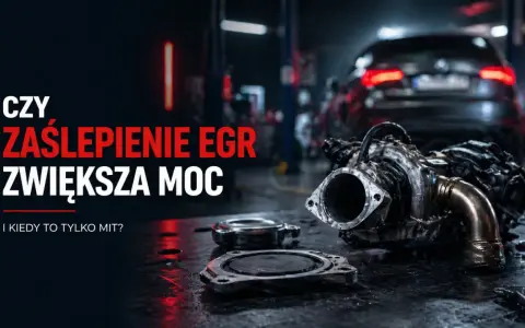 Czy zaślepienie EGR zwiększa moc? Na stole leży turbosprężarka i elementy do jej montażu, w tle warsztat samochodowy.